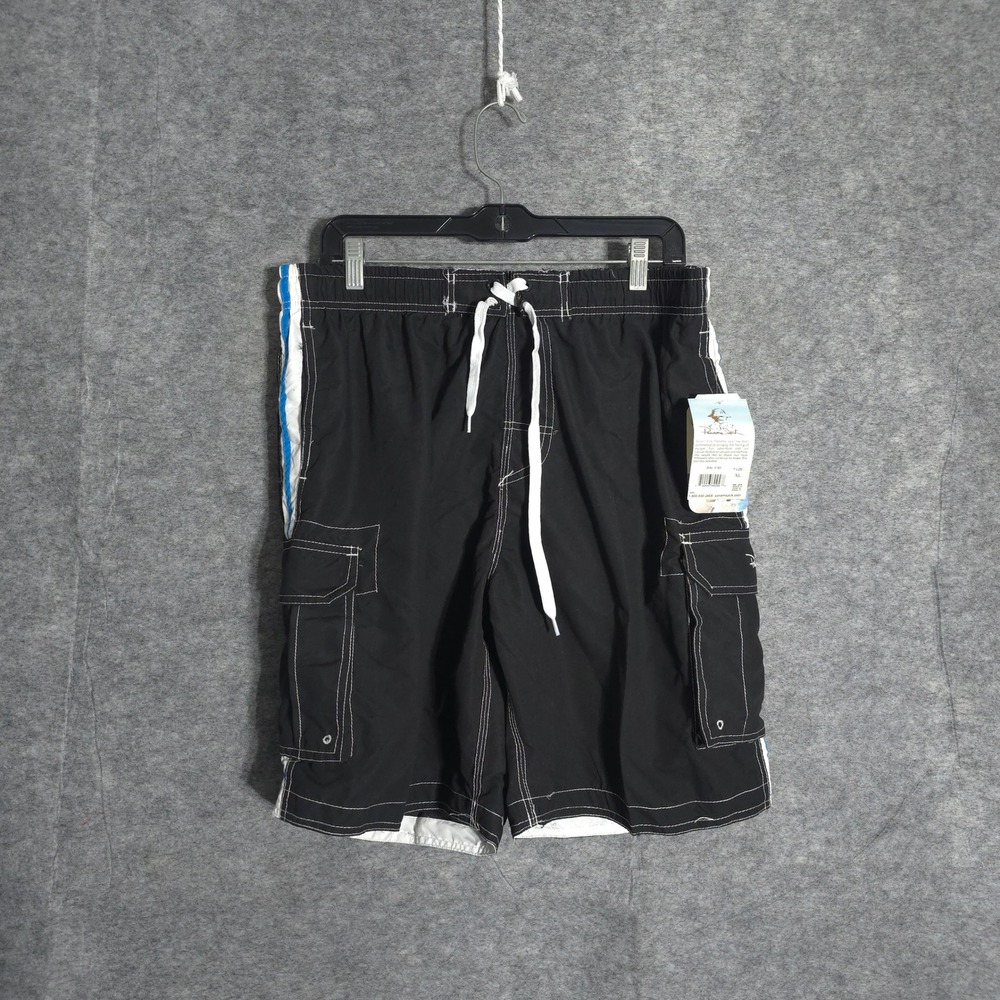 Panama Jack Swim Trunks Men XL Black Cargo Boardshorts Mesh Lined Stripe BSI 230